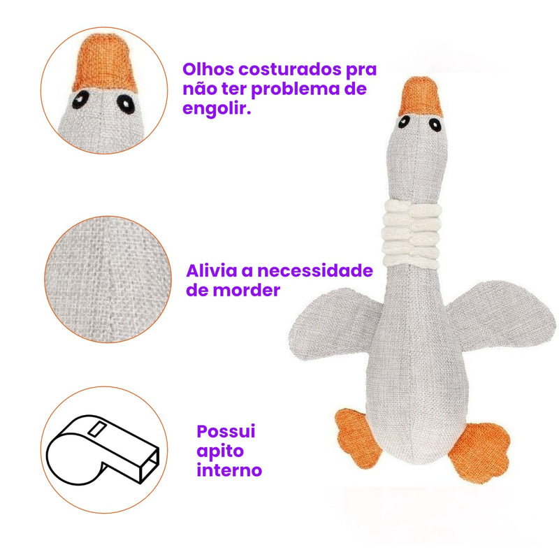 Ganso de Pelúcia Pet Mordedor Divertido com Apito Som e Costura Reforçada para Cachorro Cinza