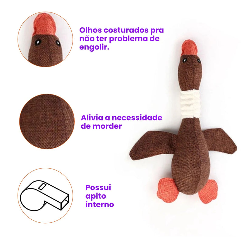 Ganso de Pelúcia Pet Mordedor Divertido com Apito Som e Costura Reforçada para Cachorro Marrom