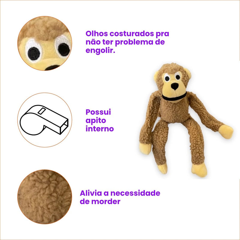 Macaquinho de Pelúcia Pet com Apito Olhos Bordados e Costura Reforçada para Cachorro